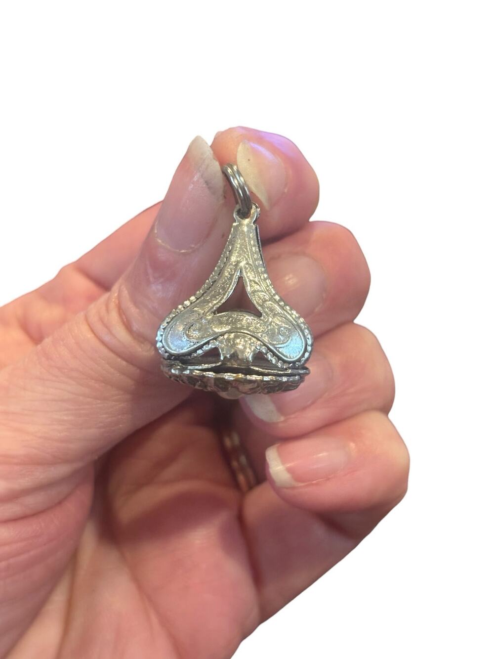 Vintage Silver Art Nouveau Pearl Flower Basket Charm Pendant Romantic